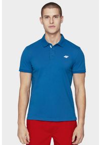 4f - Koszulka polo regular męska - kobaltowa. Okazja: na co dzień. Typ kołnierza: polo. Kolor: niebieski. Materiał: bawełna, elastan, materiał, jersey, dzianina. Wzór: ze splotem, jednolity, gładki. Styl: casual, klasyczny, sportowy #1