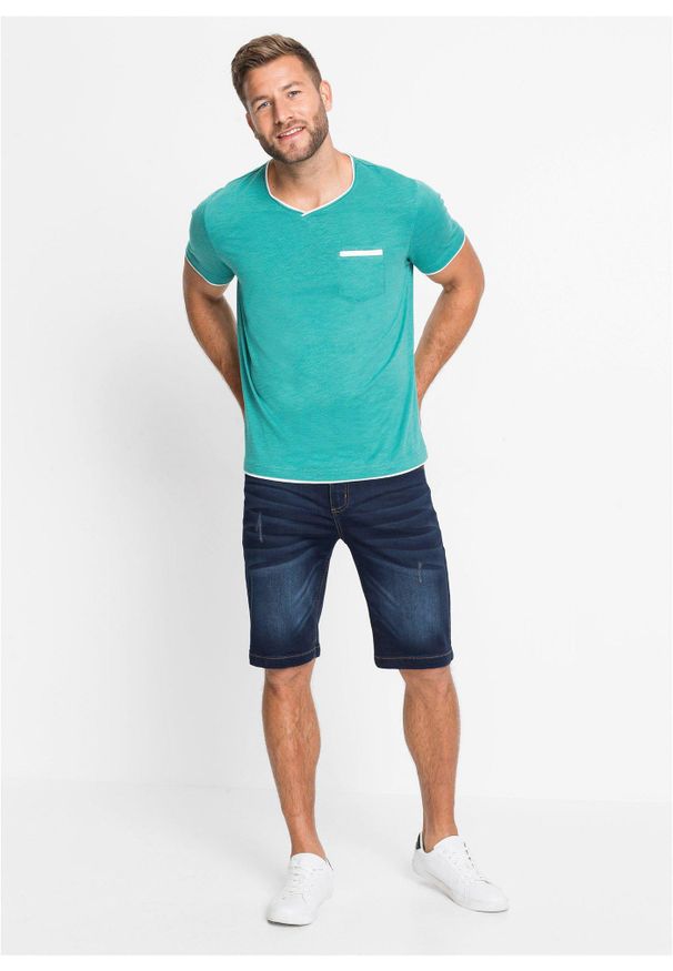 bonprix - Bermudy dżinsowe w wygodnym fasonie, regular fit. Stan: obniżony. Kolor: niebieski. Styl: elegancki