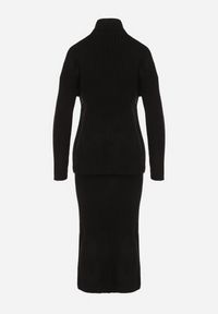 Born2be - Czarny Komplet Dzianinowy z Wełną Sweter z Golfem i Ołówkowa Spódnica Falovira. Kolor: czarny. Materiał: dzianina, wełna. Sport: golf #5