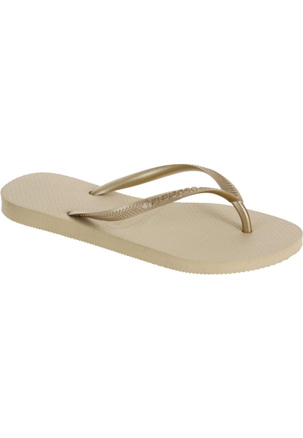 Japonki damskie Havaianas Slim. Kolor: beżowy. Materiał: kauczuk, syntetyk. Wzór: paski