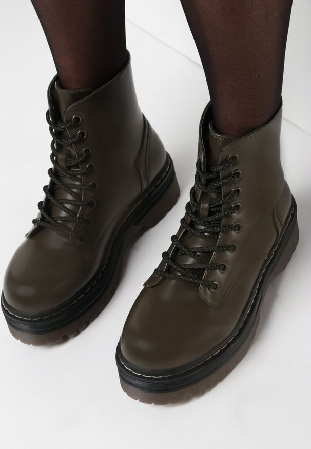 Born2be - ZIelone Botki Kristele. Nosek buta: okrągły. Kolor: zielony. Materiał: jeans. Szerokość cholewki: normalna