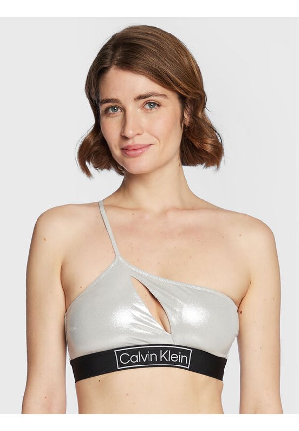 Calvin Klein Swimwear Góra od bikini KW0KW01944 Srebrny. Kolor: srebrny. Materiał: syntetyk