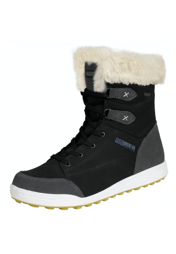 GUGGEN MOUNTAIN - Damskie buty zimowe prawdziwa skóra sztuczne futro. Kolor: czarny. Materiał: futro, skóra. Sezon: zima. Styl: sportowy, elegancki
