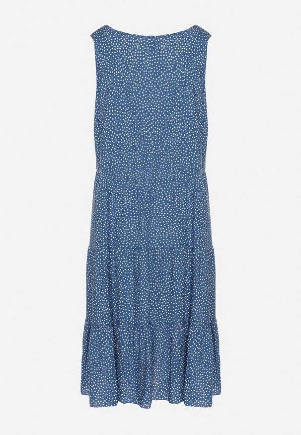 Born2be - Niebieska Bawełniana Sukienka w Kropki z Falbanami Zerolia. Okazja: na co dzień, na spotkanie biznesowe, do pracy. Kolor: niebieski. Materiał: bawełna. Wzór: kropki. Typ sukienki: proste. Styl: casual, biznesowy, klasyczny