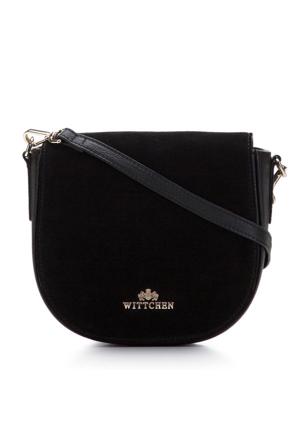 Wittchen - Damska torebka saddle bag z dwóch rodzajów skór. Kolor: czarny. Wzór: haft. Dodatki: z haftem. Materiał: skórzane. Styl: casual, elegancki