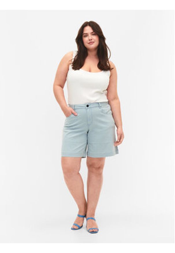 Zizzi Szorty jeansowe J10886B Błękitny Regular Fit. Kolor: niebieski. Materiał: jeans, bawełna