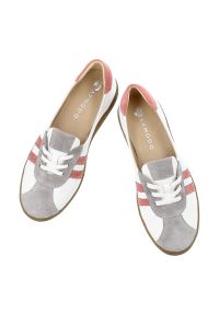 Trampki damskie Armodo, sznurowana konstrukcja z kontrastowymi paskami po bokach i klasycznym noskiem, białe, n1341-139/444/1236. Zapięcie: pasek. Kolor: szary. Styl: klasyczny #5