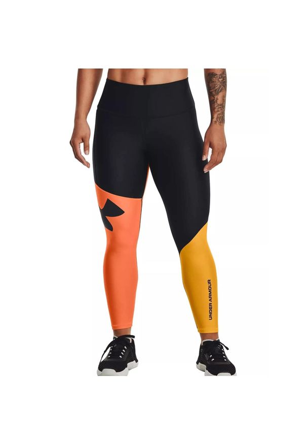 Spodnie Damskie Under Armour Armour Colorblock. Kolor: wielokolorowy, pomarańczowy, żółty. Materiał: elastan, poliester. Sport: fitness, bieganie
