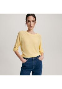 Reserved - Dzianinowy sweter - Żółty. Kolor: żółty. Materiał: dzianina