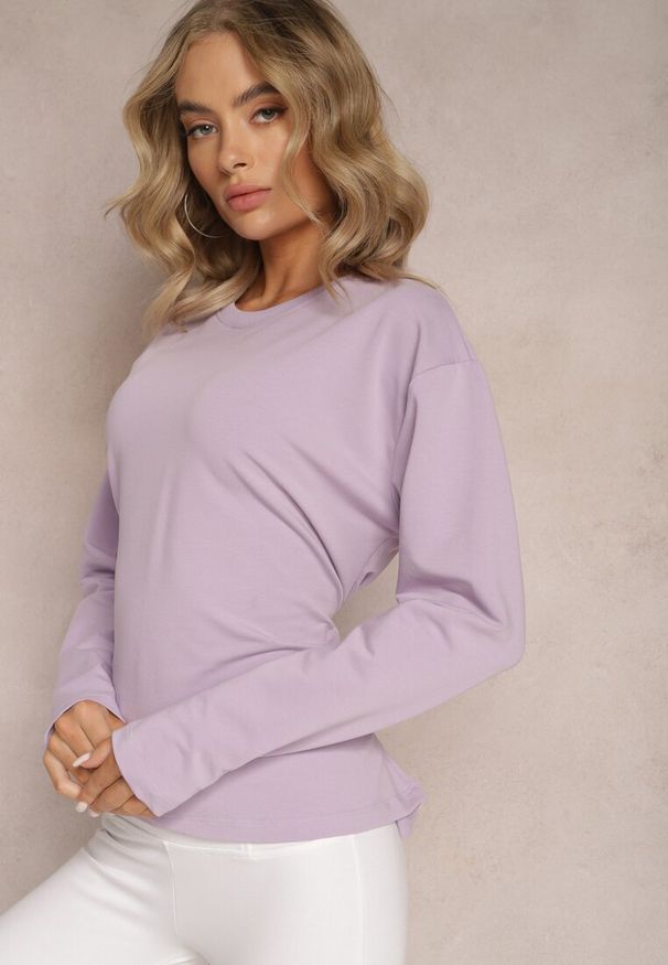 Renee - Jasnofioletowa Bawełniana Bluza z Ozdobnym Wiązaniem Fanarita. Kolor: fioletowy. Materiał: bawełna