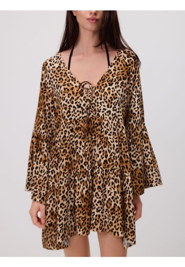 Reserved - Narzutka plażowa z wiskozy - brązowy. Okazja: na plażę. Kolor: brązowy. Materiał: wiskoza