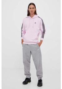 adidas Originals bluza męska kolor różowy z kapturem z aplikacją. Typ kołnierza: kaptur. Kolor: różowy. Materiał: materiał. Długość rękawa: długi rękaw. Długość: długie. Wzór: aplikacja #2