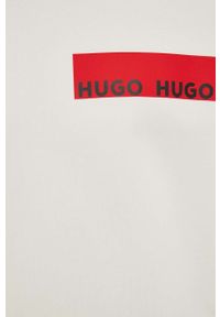 Hugo bluza bawełniana męska kolor beżowy z nadrukiem. Kolor: beżowy. Materiał: bawełna. Wzór: nadruk