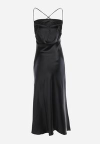Born2be - Czarna Sukienka Satynowa Chrentizo. Kolor: czarny. Materiał: satyna. Długość rękawa: na ramiączkach. Wzór: gładki. Styl: wizytowy. Długość: maxi #2