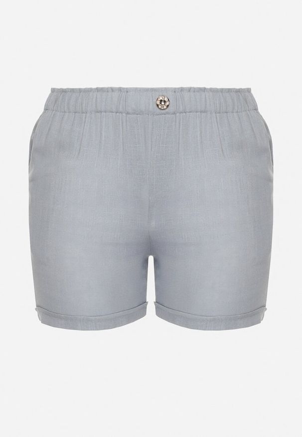 Born2be - Niebieskie Casualowe Szorty z Lnem z Gumką w Talii Filowena. Okazja: na co dzień. Kolekcja: plus size. Kolor: niebieski. Materiał: len. Styl: casual