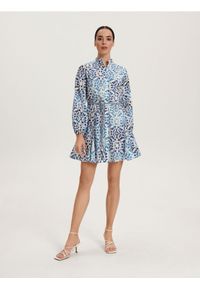 Reserved - Koszulowa sukienka mini - wielobarwny. Materiał: bawełna. Typ sukienki: koszulowe. Długość: mini