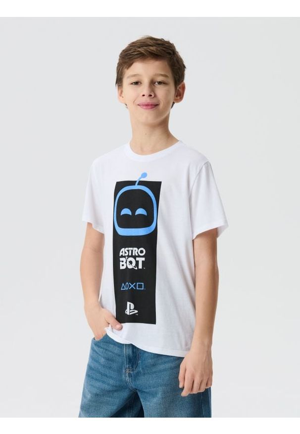 Sinsay - Bawełniana koszulka z nadrukiem PlayStation - biały. Kolor: biały. Materiał: bawełna. Wzór: nadruk