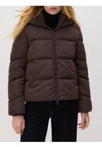 Reserved - Pikowana kurtka z kapturem - ciemnobrązowy. Typ kołnierza: kaptur. Kolor: brązowy. Materiał: tkanina