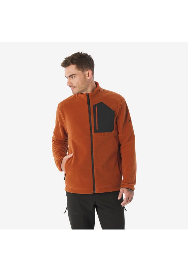 quechua - Polar turystyczny męski Quechua MH500 zamek. Kolor: czarny, pomarańczowy, brązowy, wielokolorowy. Materiał: elastan, poliamid, materiał. Sport: turystyka piesza