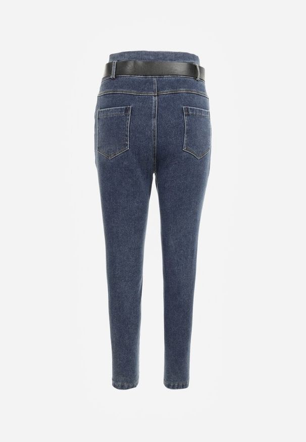 Renee - Granatowe Jeansy Mom Fit z Paskiem Astera. Stan: podwyższony. Kolor: niebieski. Styl: elegancki