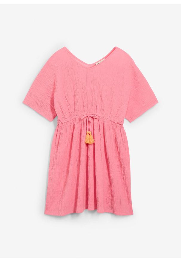 bonprix - Sukienka kaftanowa z fakturowanego, kreszowanego materiału. Kolor: różowy. Materiał: materiał. Sezon: lato