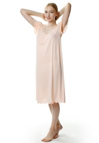 MEWA Lingerie - Koszula nocna damska Beatriz za kolano. Materiał: jedwab, wiskoza, poliamid, materiał, dzianina, skóra. Długość: krótkie. Wzór: aplikacja #1