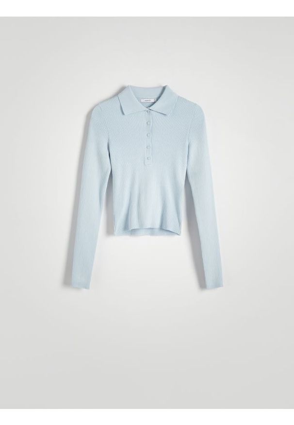 Reserved - Sweter polo - jasnoniebieski. Typ kołnierza: polo. Kolor: niebieski. Materiał: dzianina, wiskoza