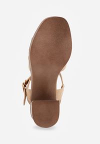 Born2be - Ciemnobeżowe Sandały VICES na Platformie i Obcasie z Dwoma Paskami Noemala. Okazja: na co dzień. Zapięcie: pasek. Kolor: beżowy. Materiał: jeans. Wzór: ażurowy. Obcas: na obcasie. Styl: casual, elegancki, klasyczny. Wysokość obcasa: średni #8