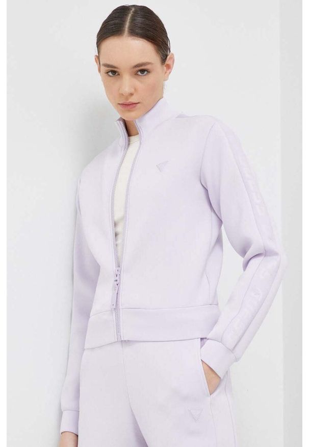 Guess bluza damska kolor fioletowy gładka. Okazja: na co dzień. Kolor: fioletowy. Materiał: materiał, wiskoza. Wzór: gładki. Styl: casual