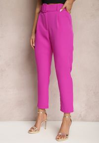 Renee - Fioletowe Spodnie z Paskiem Eudeaa. Kolor: fioletowy. Materiał: materiał. Długość: długie. Wzór: jednolity. Styl: elegancki #5