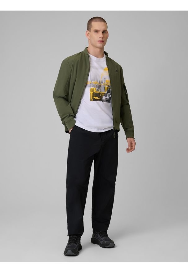 4f - 4F T-shirt regular z nadrukiem męski - biały L. Okazja: na co dzień. Kolor: biały. Materiał: dzianina, bawełna, materiał. Wzór: nadruk. Styl: klasyczny, casual