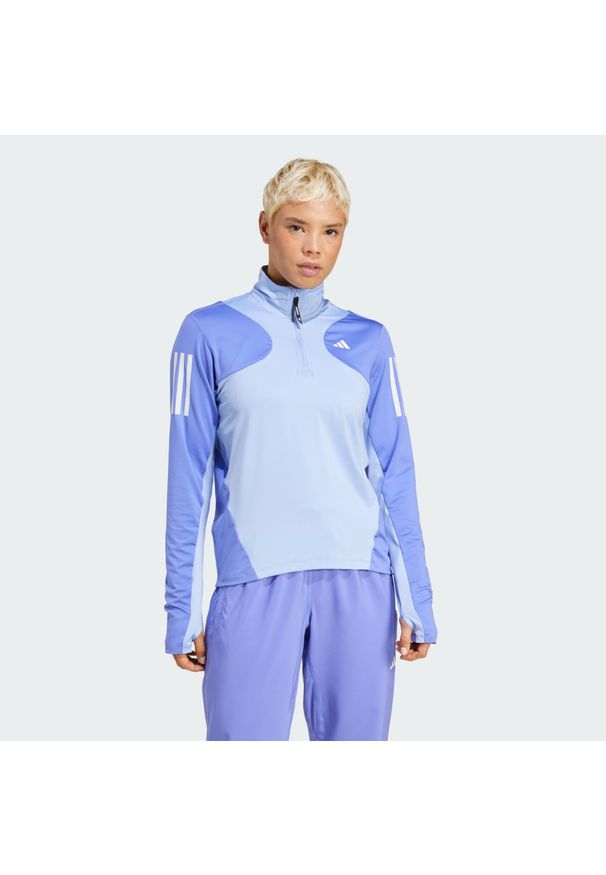 Adidas - Bluza Own the Run Base Long Sleeve AEROREADY. Kolor: niebieski. Materiał: materiał. Długość rękawa: długi rękaw. Długość: krótkie. Sport: bieganie