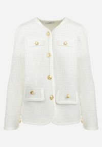 Born2be - Biały Kardigan z Wiskozy i Metaliczną Nitką Miijas. Kolor: biały. Materiał: wiskoza. Wzór: aplikacja #3