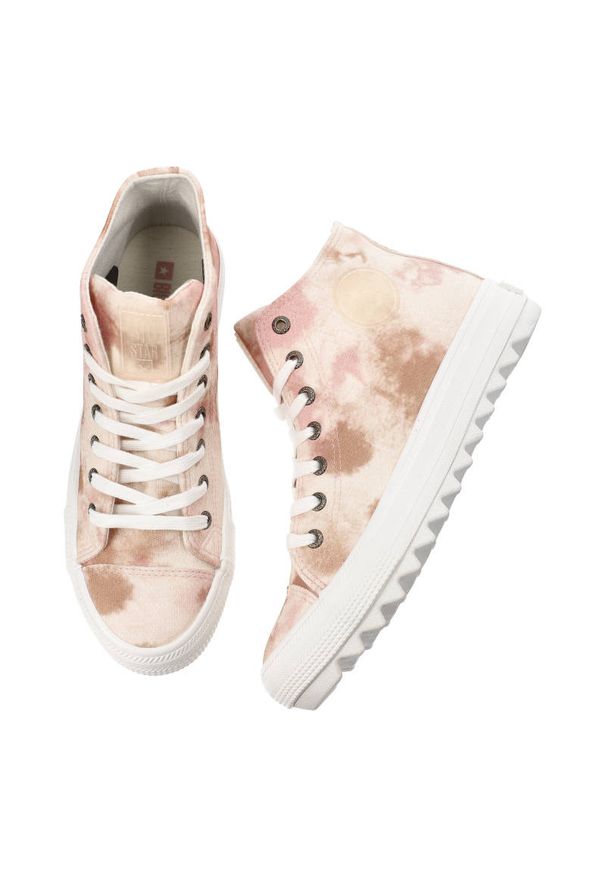 Big-Star - Beżowe Trampki Big Star Modne Buty Damskie. Kolor: beżowy. Materiał: materiał. Szerokość cholewki: normalna. Styl: sportowy