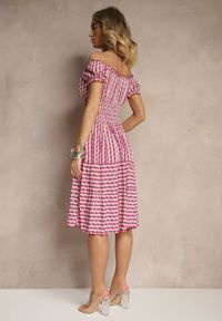 Renee - Różowa Bawełniana Sukienka z Bufiastymi Rękawami i Guzikami Ronimera. Okazja: na co dzień. Kolor: różowy. Materiał: bawełna. Styl: casual #4