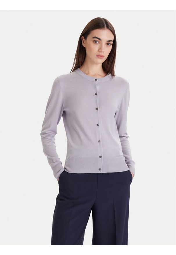 Calvin Klein Kardigan LV044D323G Szary Slim Fit. Kolor: szary. Materiał: wełna