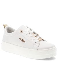 Białe Sneakersy Filippo Stylowe Obuwie Damskie Z Broszką. Okazja: na co dzień. Zapięcie: sznurówki. Kolor: biały. Materiał: materiał. Szerokość cholewki: normalna. Wzór: aplikacja