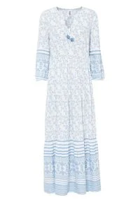 Długa sukienka bonprix biało-jasnoniebieski w graficzny wzór. Kolor: biały. Długość: maxi #1