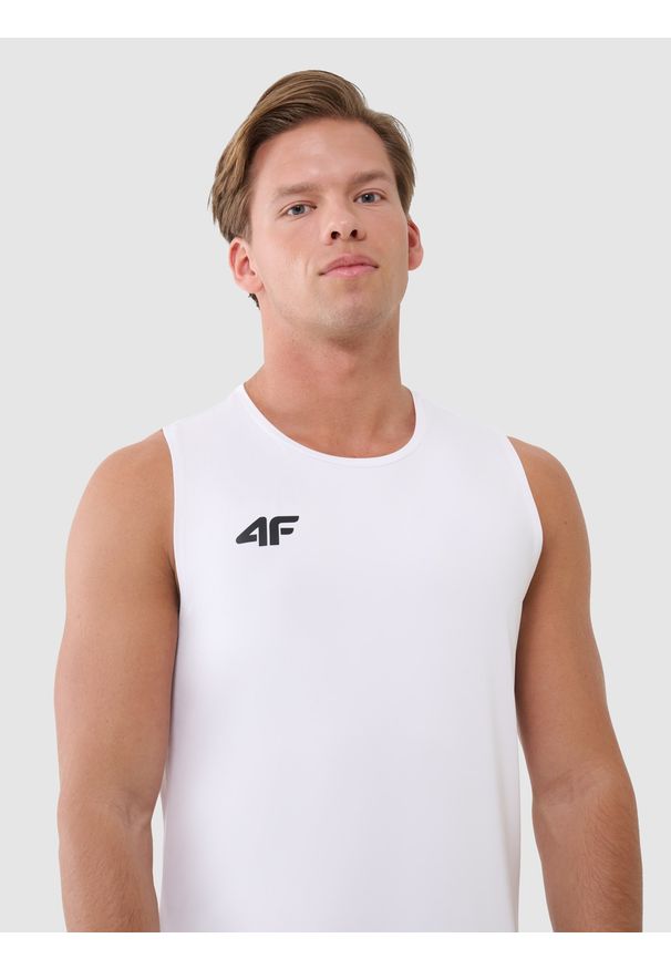 4f - 4F Tank top treningowy szybkoschnący męski - biały XS. Kolor: biały. Materiał: dzianina, włókno, syntetyk, materiał, elastan. Wzór: gładki, ze splotem, jednolity. Sport: fitness