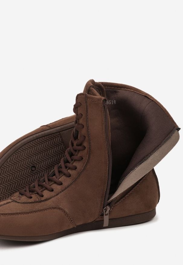 Born2be - Brązowe Sznurowane Sneakersy w Stylu Bokserskim Havanne. Okazja: na co dzień. Kolor: brązowy. Materiał: jeans