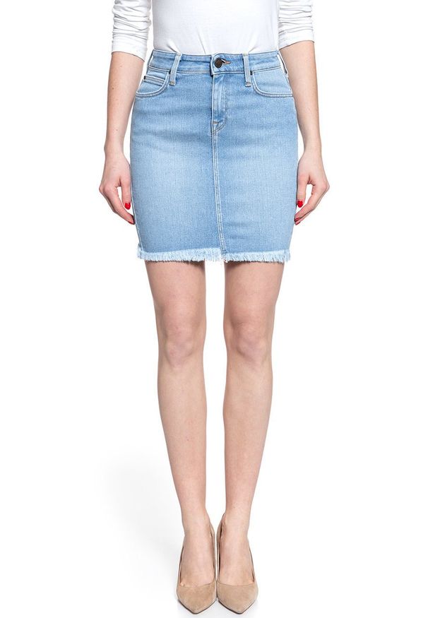 Lee - SPÓDNICA JEANSOWA LEE MID SKIRT FLIGHT L38JROKR 112108239. Materiał: jeans. Wzór: gładki, aplikacja, kolorowy. Sezon: zima, jesień, lato. Styl: elegancki