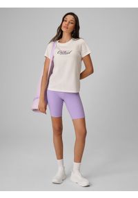 4f - 4F T-shirt regular z nadrukiem damski - biały M. Okazja: na co dzień, na plażę. Kolor: biały. Materiał: jeans, dresówka, bawełna, dzianina. Wzór: nadruk. Sezon: lato. Styl: wakacyjny, casual #2
