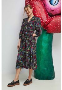 medicine - Medicine sukienka kolor multicolor midi rozkloszowana. Materiał: tkanina. Typ sukienki: rozkloszowane. Długość: midi #5