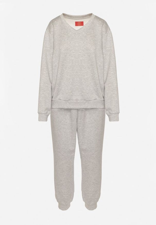 Born2be - Szary Komplet Dresowy z Bawełną Bluza i Spodnie ze Ściągaczami Anirrive. Kolor: szary. Materiał: bawełna, dresówka
