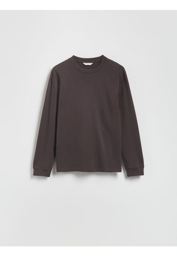 Reserved - Bawełniany longsleeve - ciemnoszary. Kolor: szary. Materiał: bawełna. Długość rękawa: długi rękaw
