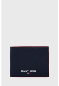 Tommy Jeans portfel męski kolor granatowy. Kolor: niebieski. Materiał: skóra, materiał. Wzór: gładki