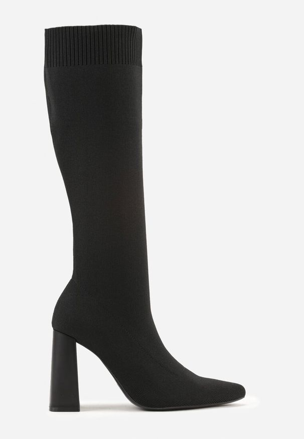 Renee - Czarne Kozaki VICES na Słupku ze Skarpetkową Cholewką Zevona. Okazja: na co dzień. Kolor: czarny. Materiał: skóra. Szerokość cholewki: normalna. Obcas: na słupku. Styl: casual