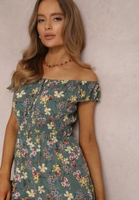 Renee - Zielony Kombinezon z Wiskozy Rumi. Kolor: zielony. Materiał: wiskoza. Długość rękawa: krótki rękaw. Długość: krótkie. Wzór: kwiaty #3
