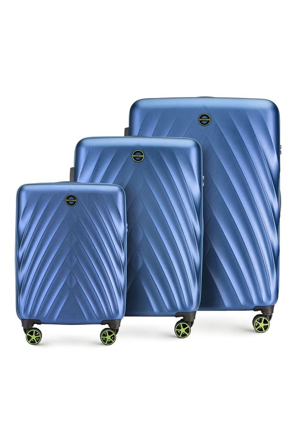 Wittchen - Zestaw walizek z polikarbonu w ukośny wzór. Kolor: niebieski. Materiał: guma