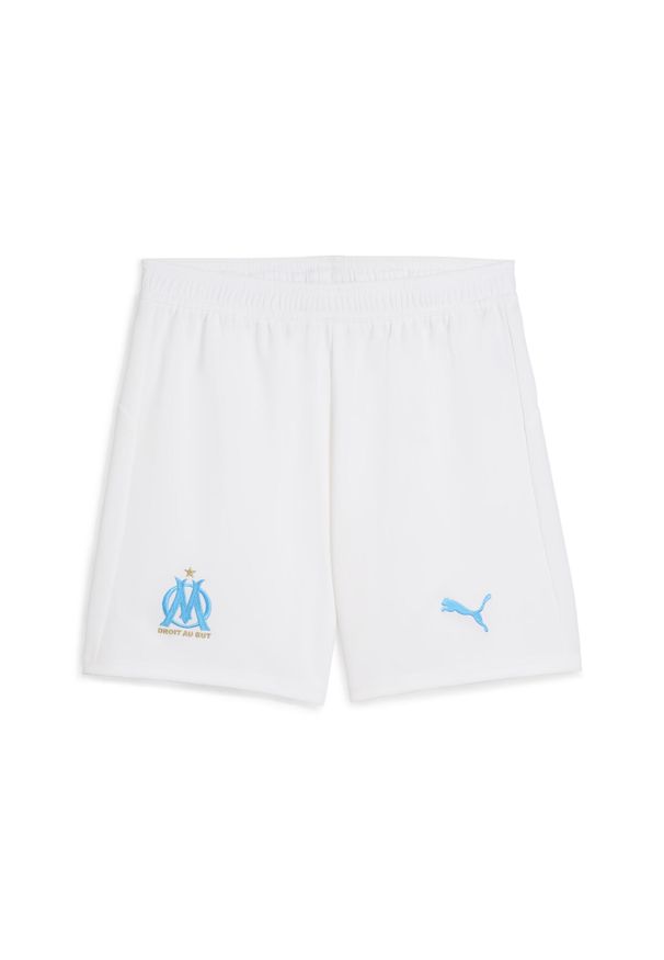 Puma - Młodzieżowe szorty Olympique Marsylia 25/26 PUMA White Bleu Azur Blue. Kolor: niebieski, wielokolorowy, biały. Materiał: tkanina. Sport: piłka nożna